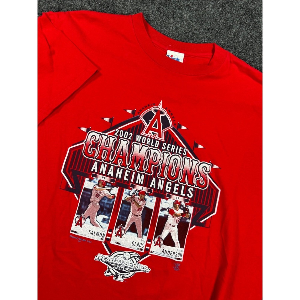 VTG 2002 Anaheim Angels World Series Champions T Shirt Majestic MLB Red XL